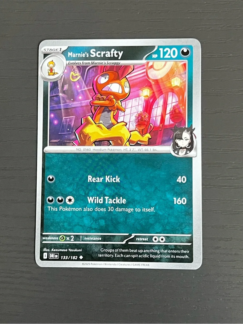 Pokémon TCG Cards. Marnie's Scrafty 133/182 HP 120 And Mightyena 114/167 HP 120
